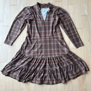 SMITH & QUINN Women’s Ruffle Dress in Professors Plaid (Brown) Size Medium